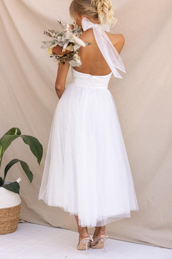 Abito Maxi Halter in Tulle con Dettagli Arricciati Fairy Vibes