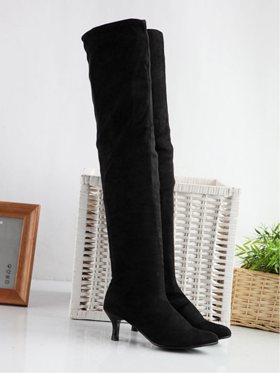 Stivali alti da donna in suede unicolor