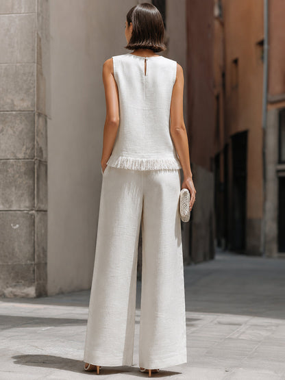 Set di top senza maniche e pantaloni con bordo grezzo