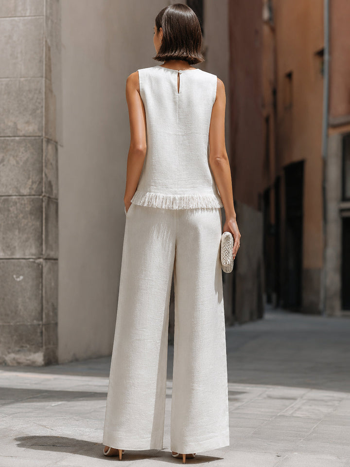 Set di top senza maniche e pantaloni con orlo grezzo