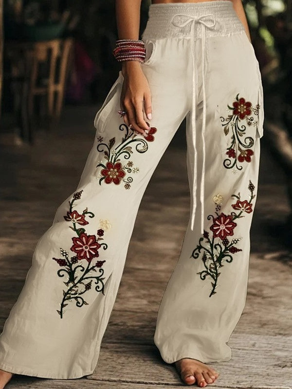 Pantaloni casual da donna con stampa floreale