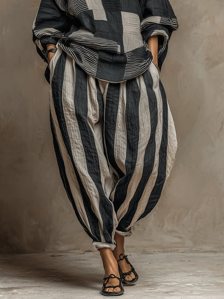 Set di Top e Pantaloni a Maniche Lunghe Stampato Color-Block