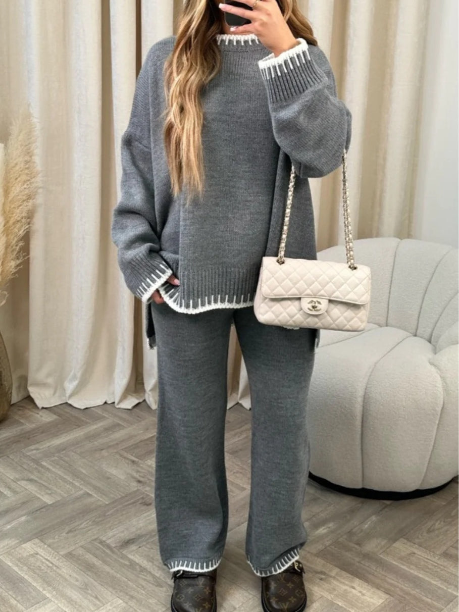Set di due pezzi in maglione casual a blocchi di colore