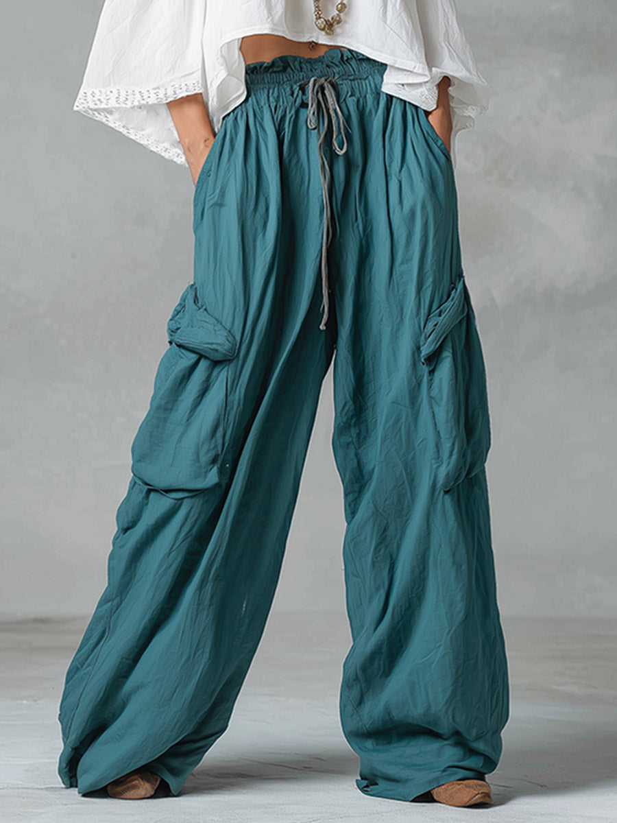 Set di camicia in pizzo vintage bohemien con ritagli e pantaloni cargo