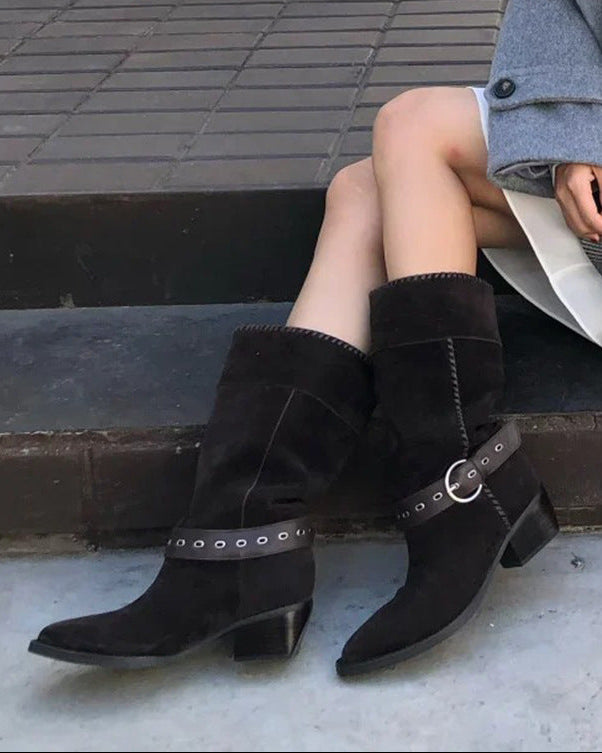Stivali da equitazione retro in pelle morbida per donna