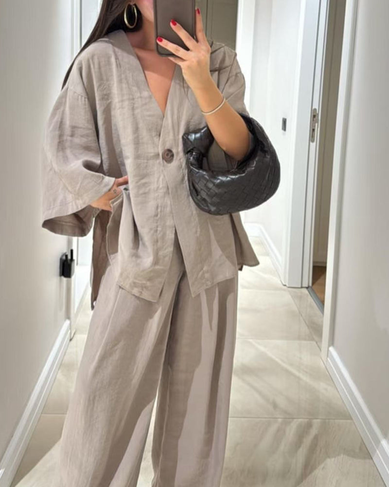 Set di Top e Pantaloni V-Neck Casual