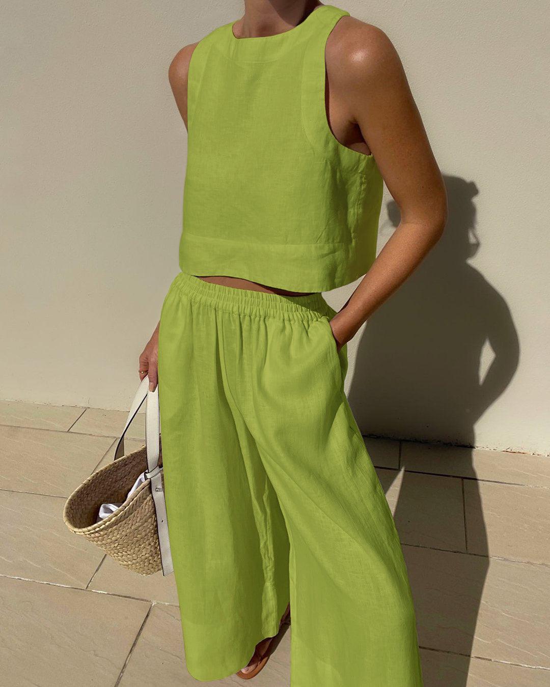 Set Chic a Due Pezzi Senza Maniche di Colore Solido