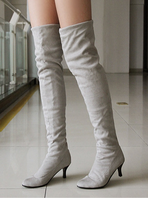 Stivali alti da donna in suede unicolor