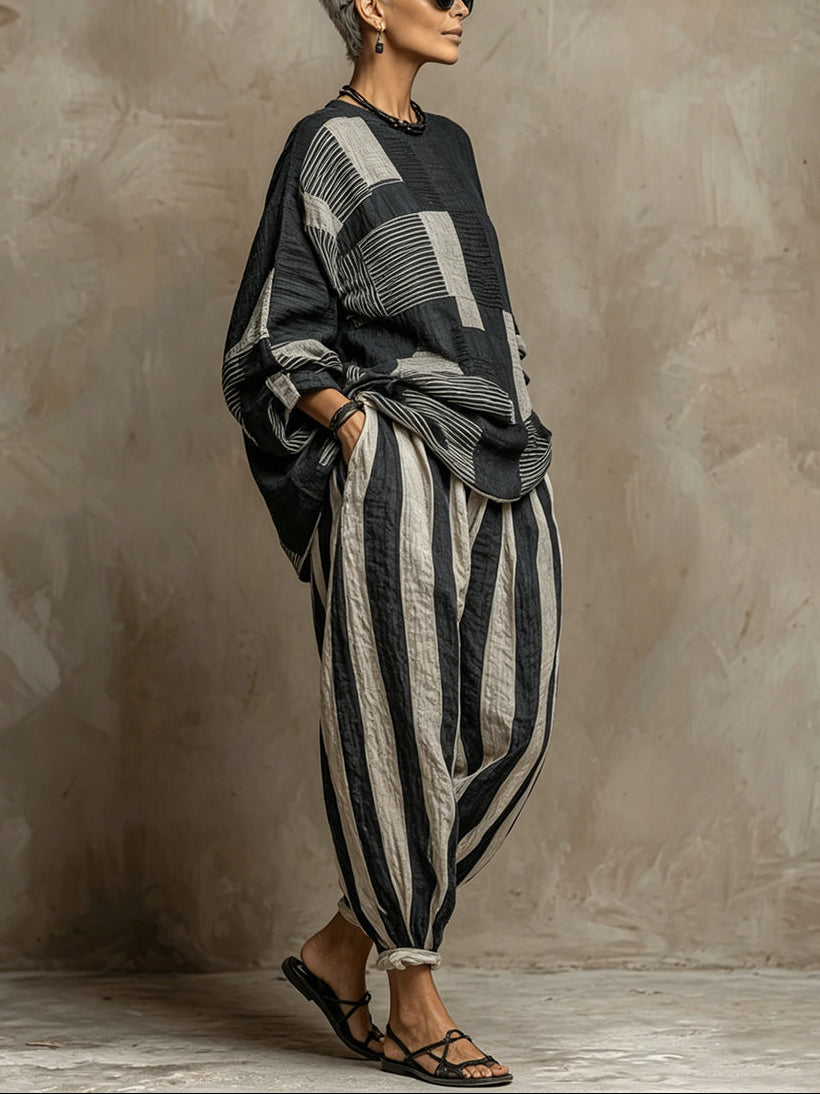 Set di Top e Pantaloni a Maniche Lunghe Stampato Color-Block