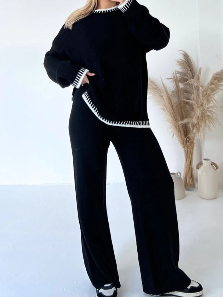 Set di due pezzi in maglione casual a blocchi di colore