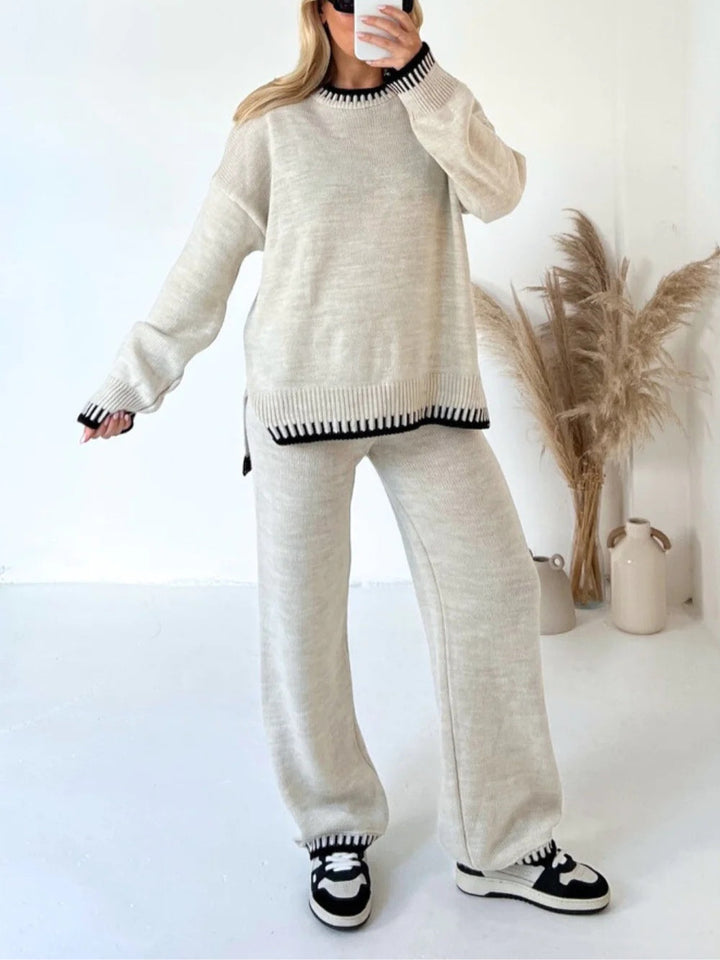 Set di due pezzi in maglione casual a blocchi di colore