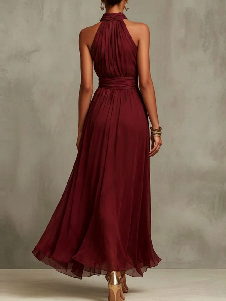 Abito Maxi Chiffon a Collo Halter di Colore Unito