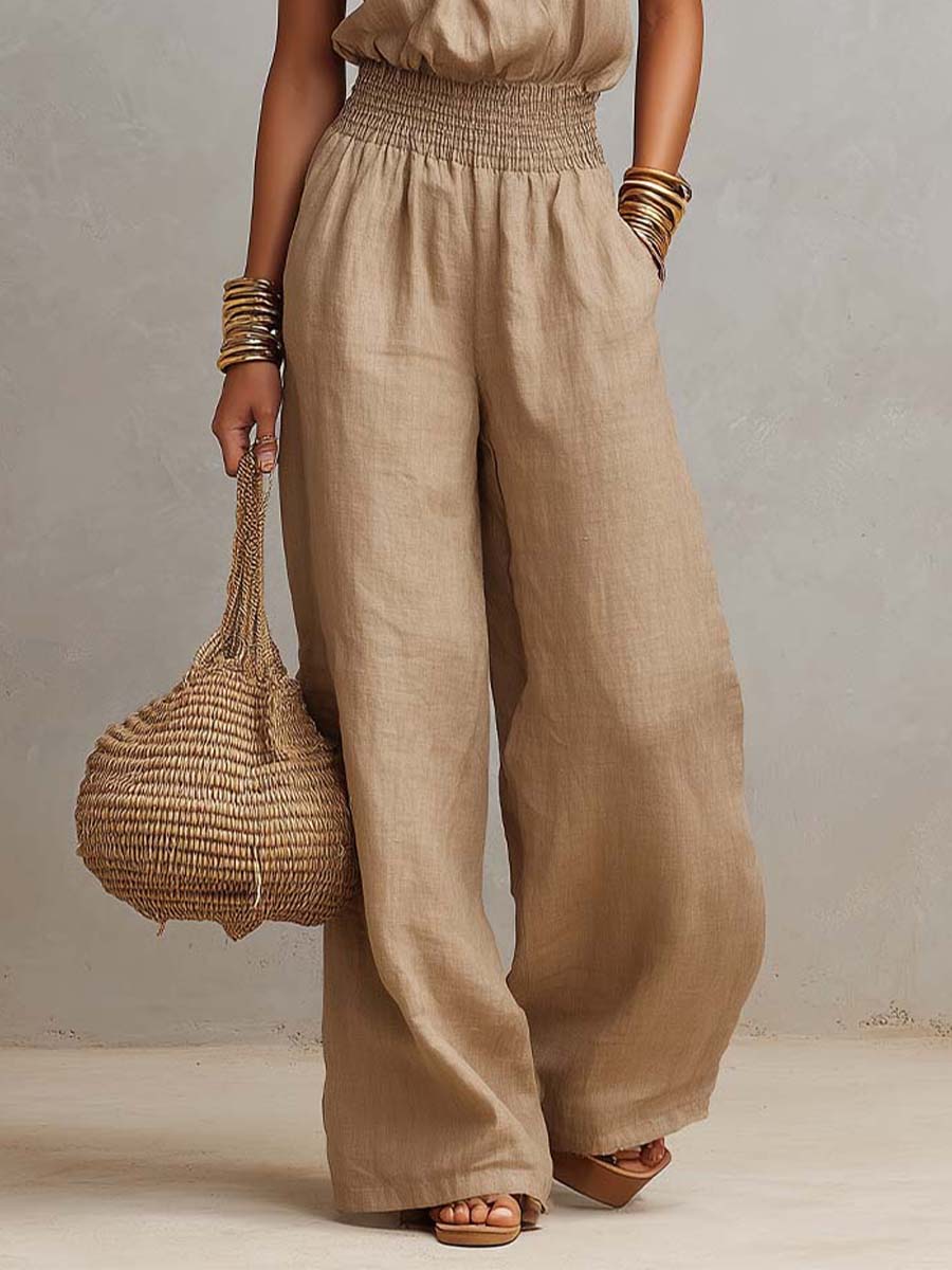 Jumpsuit khaki con scollo all'americana e vita alta