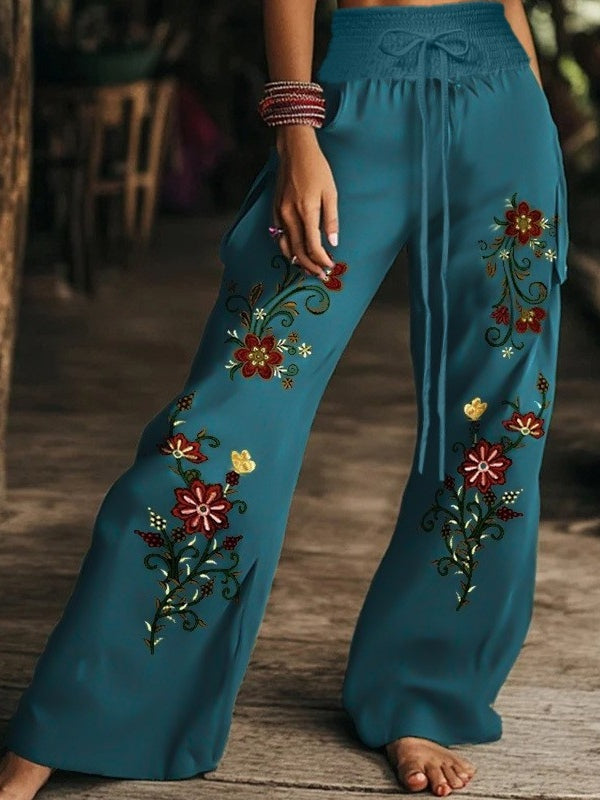 Pantaloni casual da donna con stampa floreale