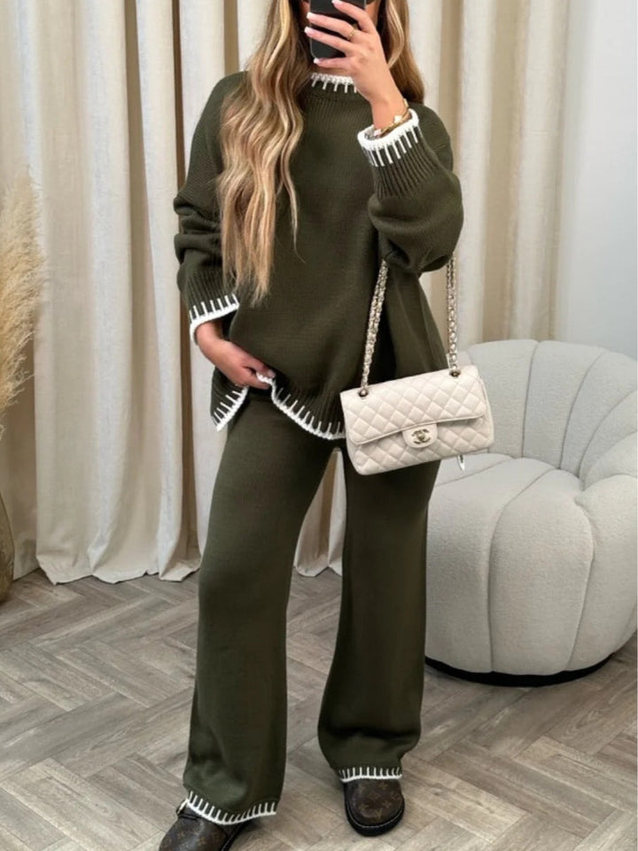 Set di due pezzi in maglione casual a blocchi di colore