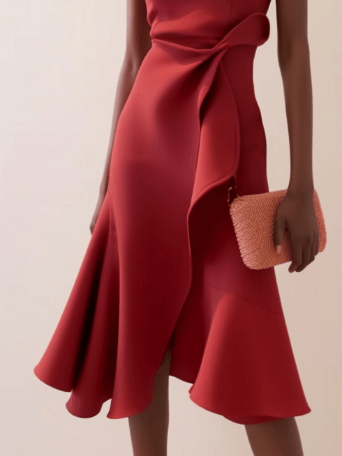 Abito Elegante Midi Rosso Senza Maniche con Nodo in Vita per Giorno e Notte
