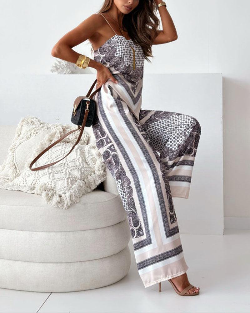 Set di due pezzi con gilet e pantaloni stampati eleganti