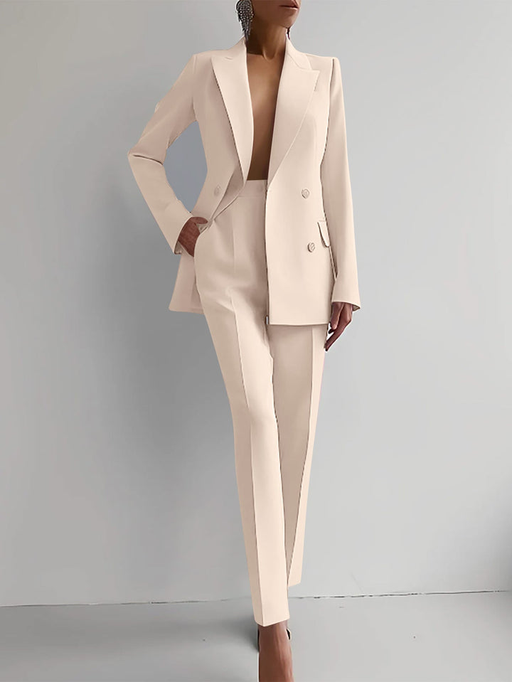 Blazer e Pantaloni a Vita Alta in Colore Solido per Commuting Casual