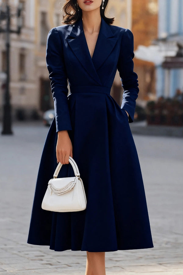 Abito midi aderente elegante con scollo a V e maniche lunghe