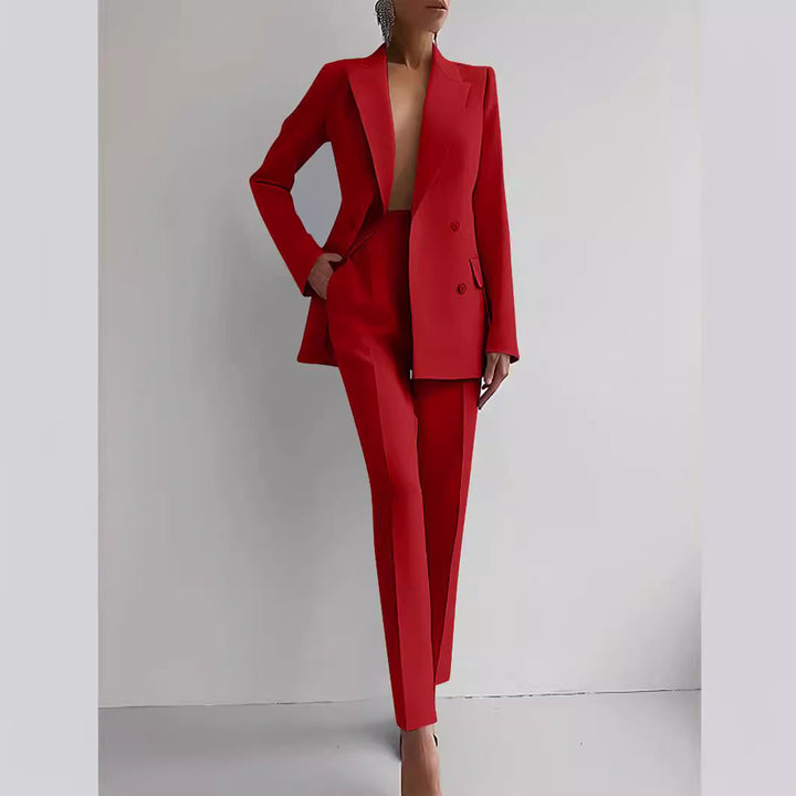 Blazer e Pantaloni a Vita Alta in Colore Solido per Commuting Casual