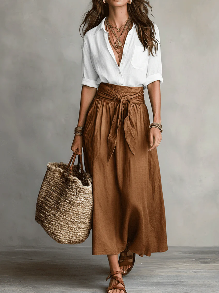 Completo Due Pezzi: Camicia Nera e Gonna Midi Verde Oliva