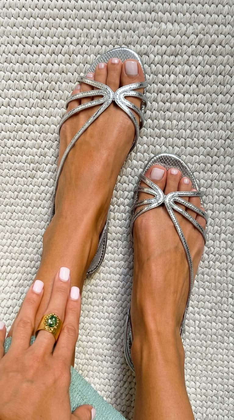 Sandali con Cinghie in Aspetto Metallico