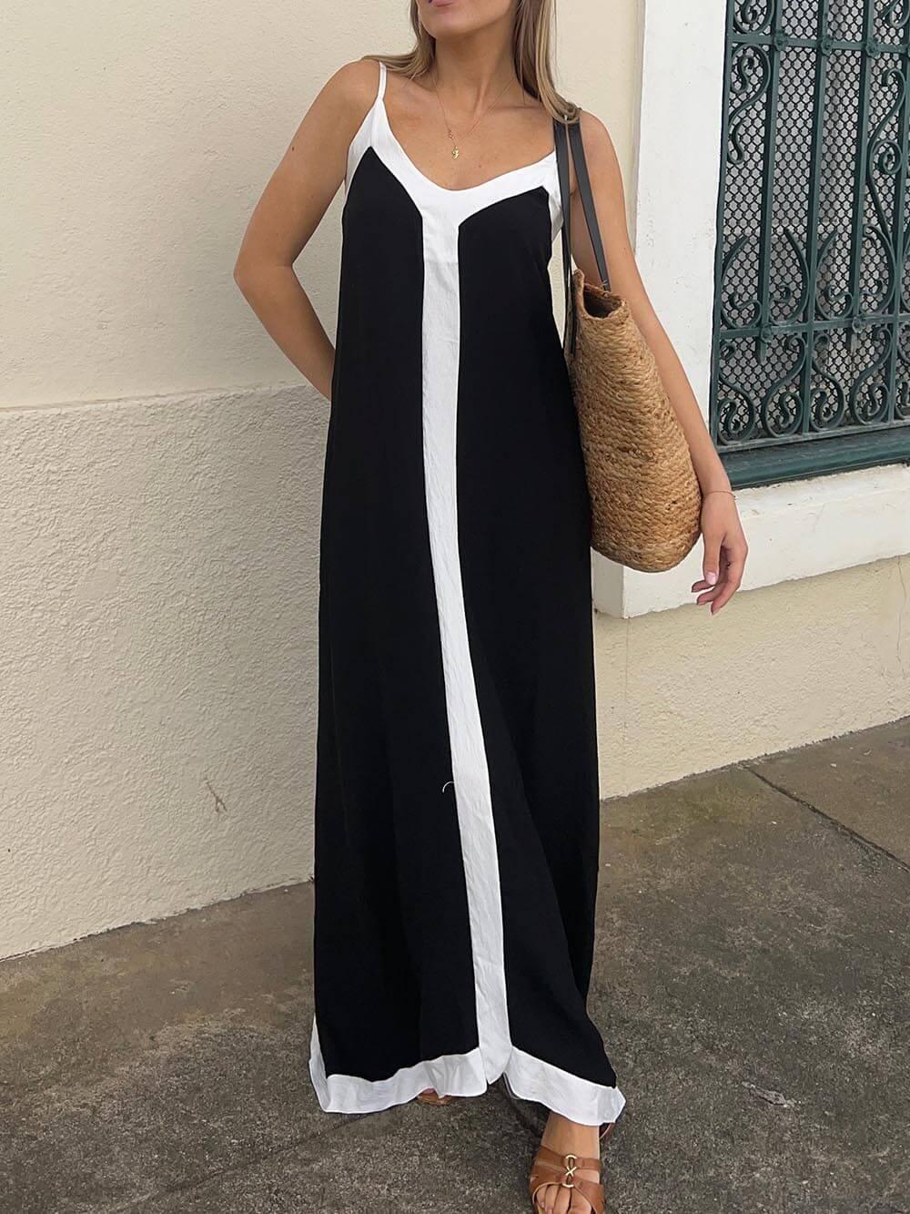 Abito Midi con Bretelle Colorblock Lavechic