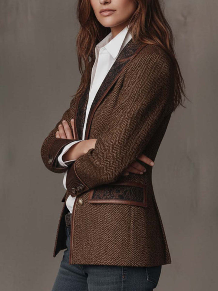 Blazer da Donna con Stampa a Spina di Pesce