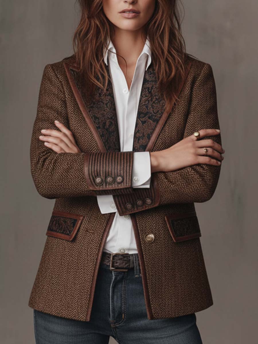 Blazer da Donna con Stampa a Spina di Pesce