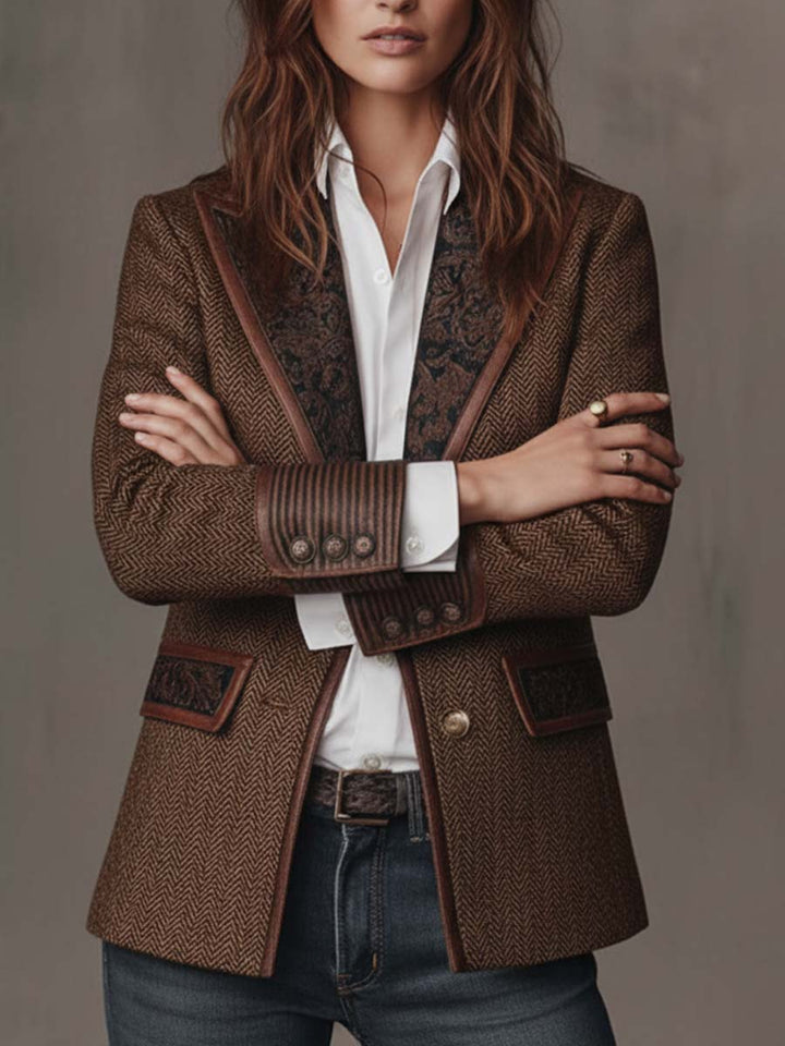 Blazer da Donna con Stampa a Spina di Pesce