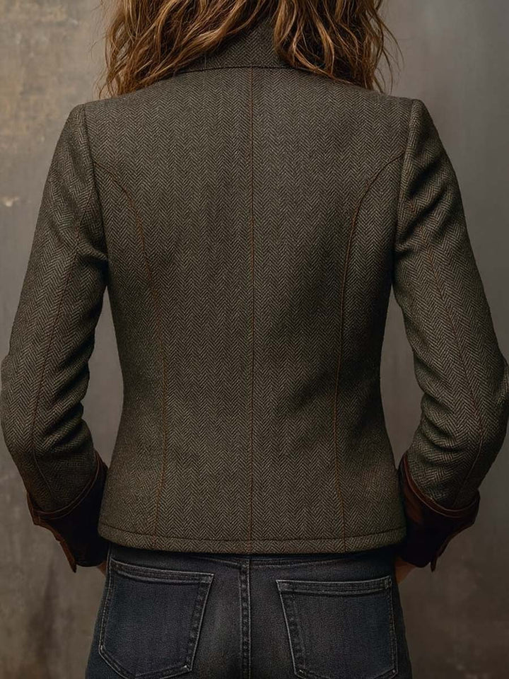 Blazer Vintage Femminile con Rifiniture a V Chevron