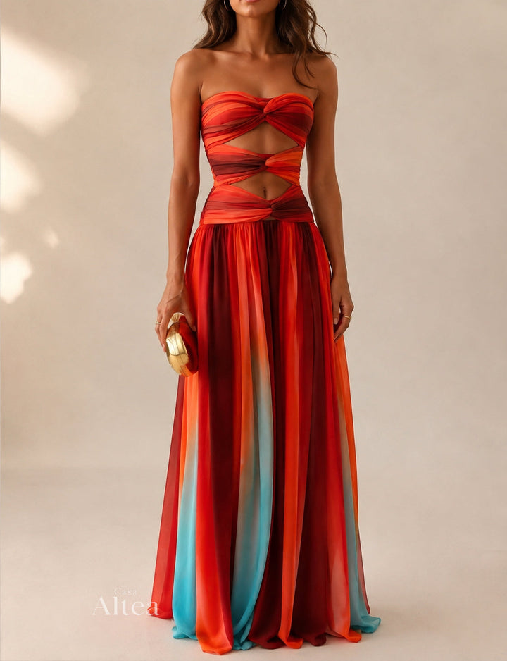 Alba Vestito Maxi Intagliato con Degradato Tie-Dye
