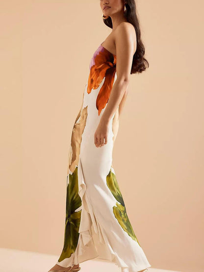 Elegante Abito Maxi a Spalla Unica con Stampa Floreale