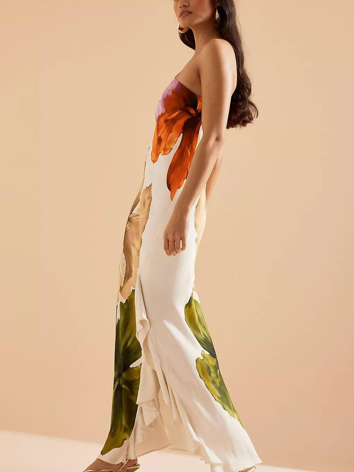 Elegante Abito Maxi a Spalla Unica con Stampa Floreale