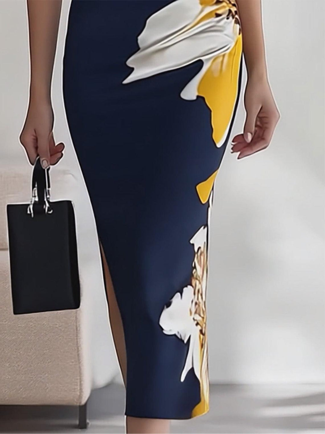 Abito Midi Elegante Stampato per Ufficio, Festa e Festival
