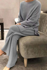 Maglione casual a maniche lunghe in maglia di colore solido a due pezzi