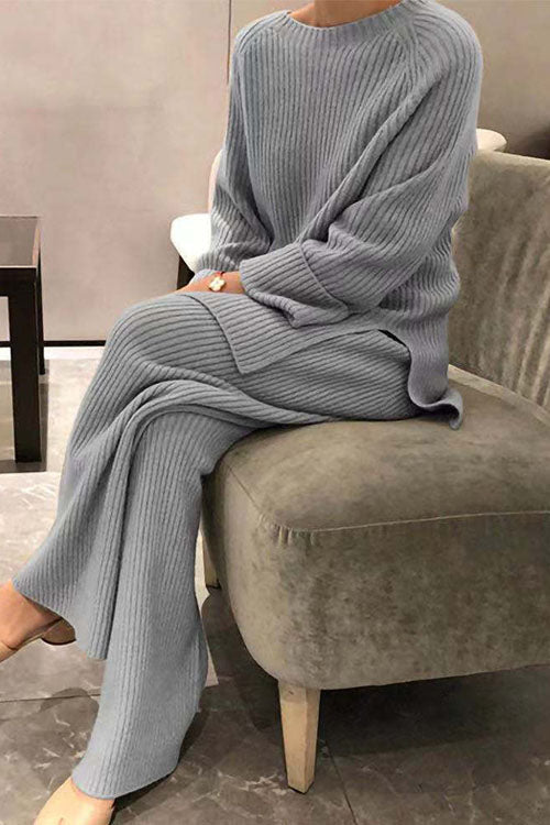 Maglione casual a maniche lunghe in maglia di colore solido a due pezzi