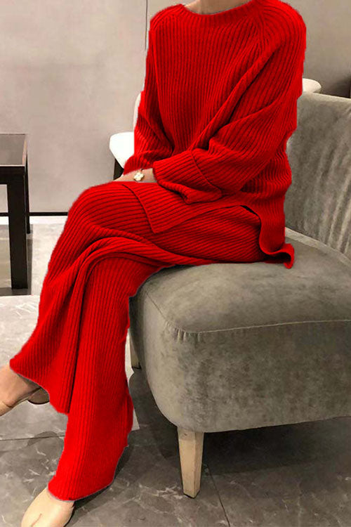 Maglione casual a maniche lunghe in maglia di colore solido a due pezzi