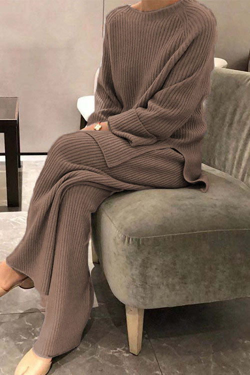 Maglione casual a maniche lunghe in maglia di colore solido a due pezzi