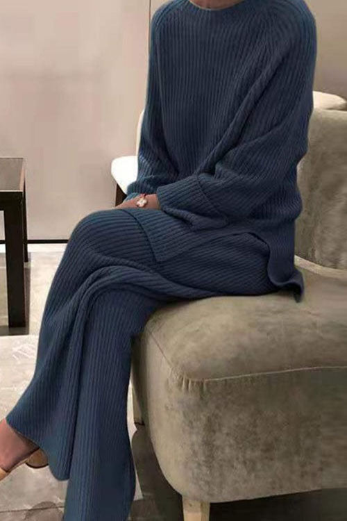 Maglione casual a maniche lunghe in maglia di colore solido a due pezzi