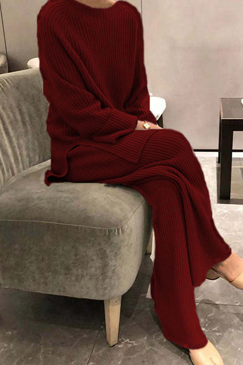 Maglione casual a maniche lunghe in maglia di colore solido a due pezzi