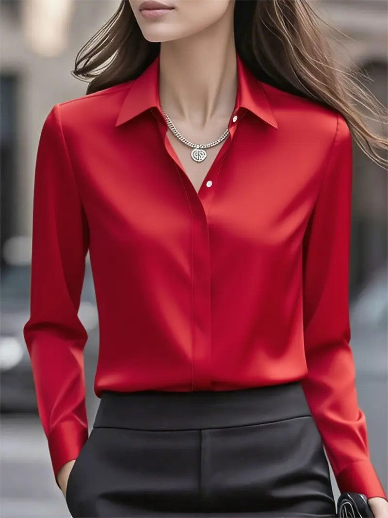 Camicia versatile a maniche lunghe in tinta unita con colletto in raso