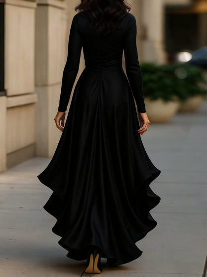 Palma | Abito Maxi in Satin Drappeggiato con Dettagli a Volant