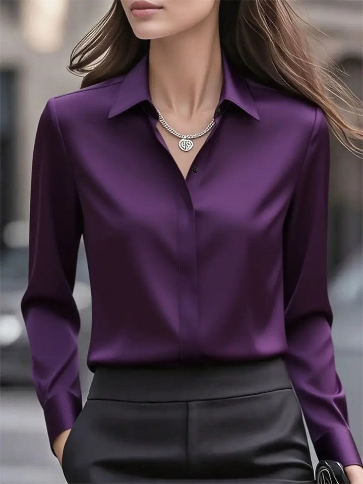 Camicia versatile a maniche lunghe in tinta unita con colletto in raso