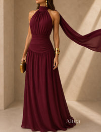 Elena Vestito Maxi Halter con Vita Arricciata