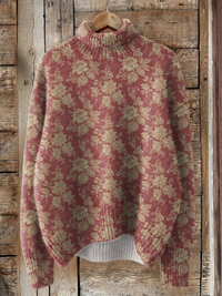Gretchen | Maglione Vintage a Collo Alto con Fiori