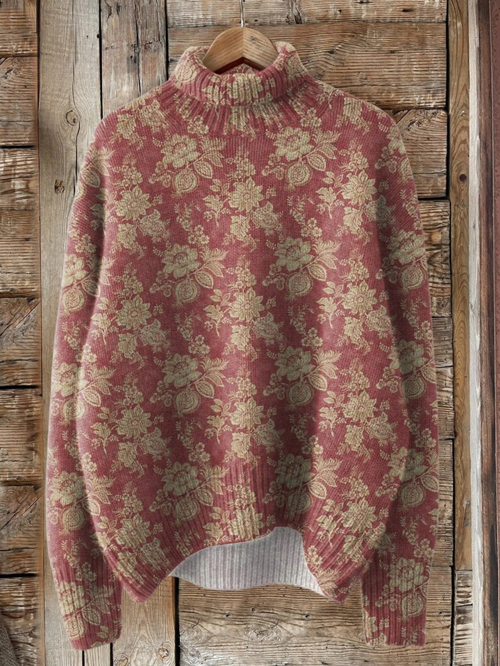 Gretchen | Maglione Vintage a Collo Alto con Fiori