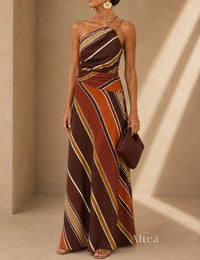 Adriana Vestito Maxi Asimmetrico con Stampa a Righe