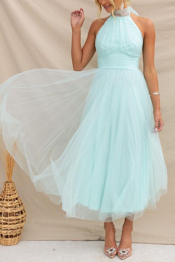 Abito Maxi Halter in Tulle con Dettagli Arricciati Fairy Vibes
