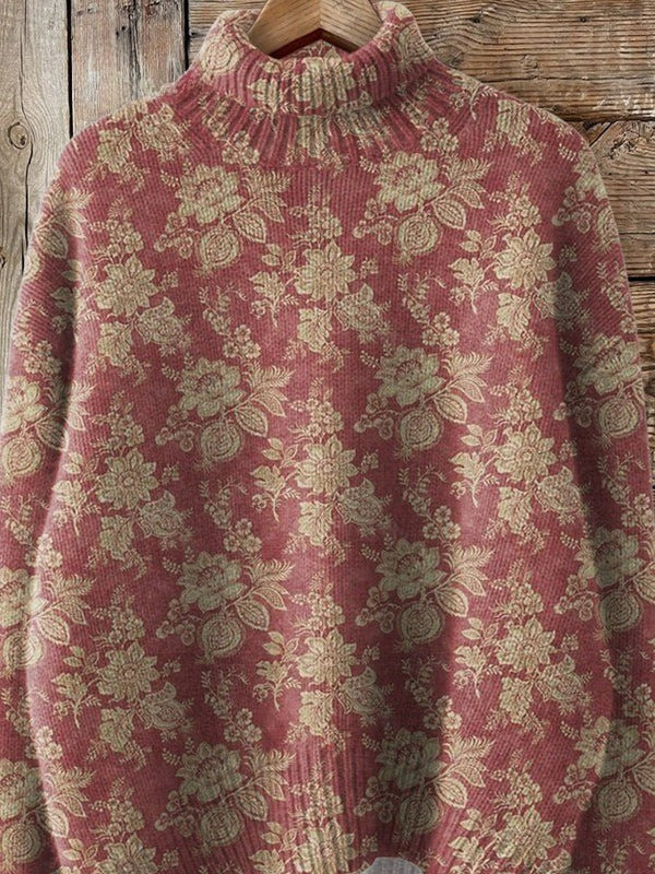 Gretchen | Maglione Vintage a Collo Alto con Fiori